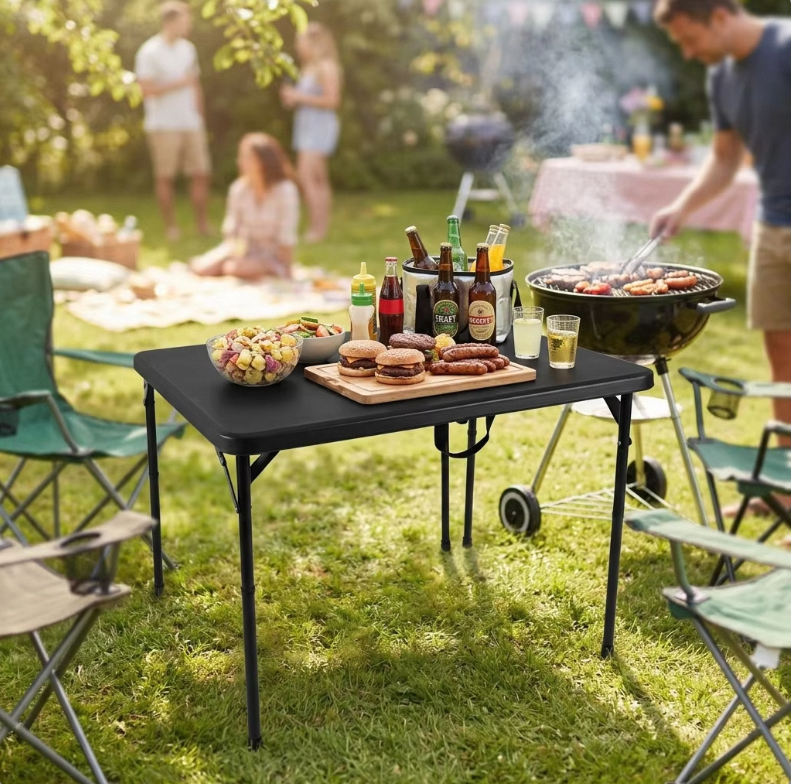 Portable Folding Camping Table - Heavy Duty Suitcase Picnic Table for Outdoor BBQ Fishing &amp; Garden Party, Black HDPE Top