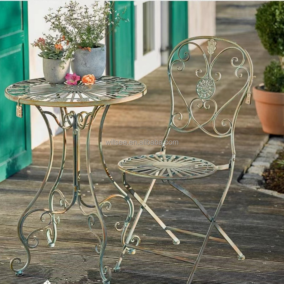 HE-1315 Wedding Outdoor Garden Decorative White Metal Folding Chair Folding Outdoor Bistro Garden Metal Wrought Iron Chairs