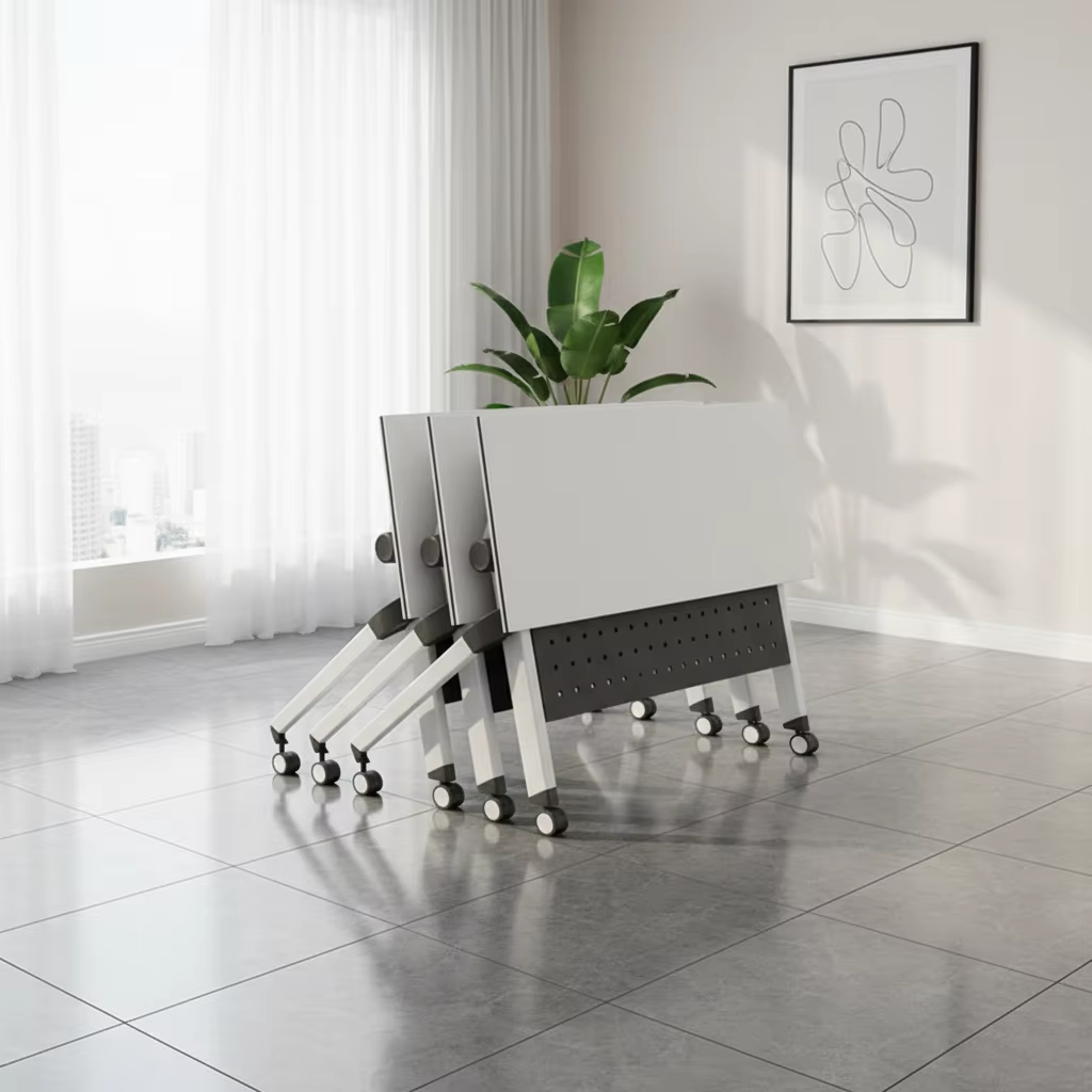 Folding Bamboo Rectangular Conference Table Mobile Training Chair Set with Casters for Meeting Rooms Events Modular Office Desk