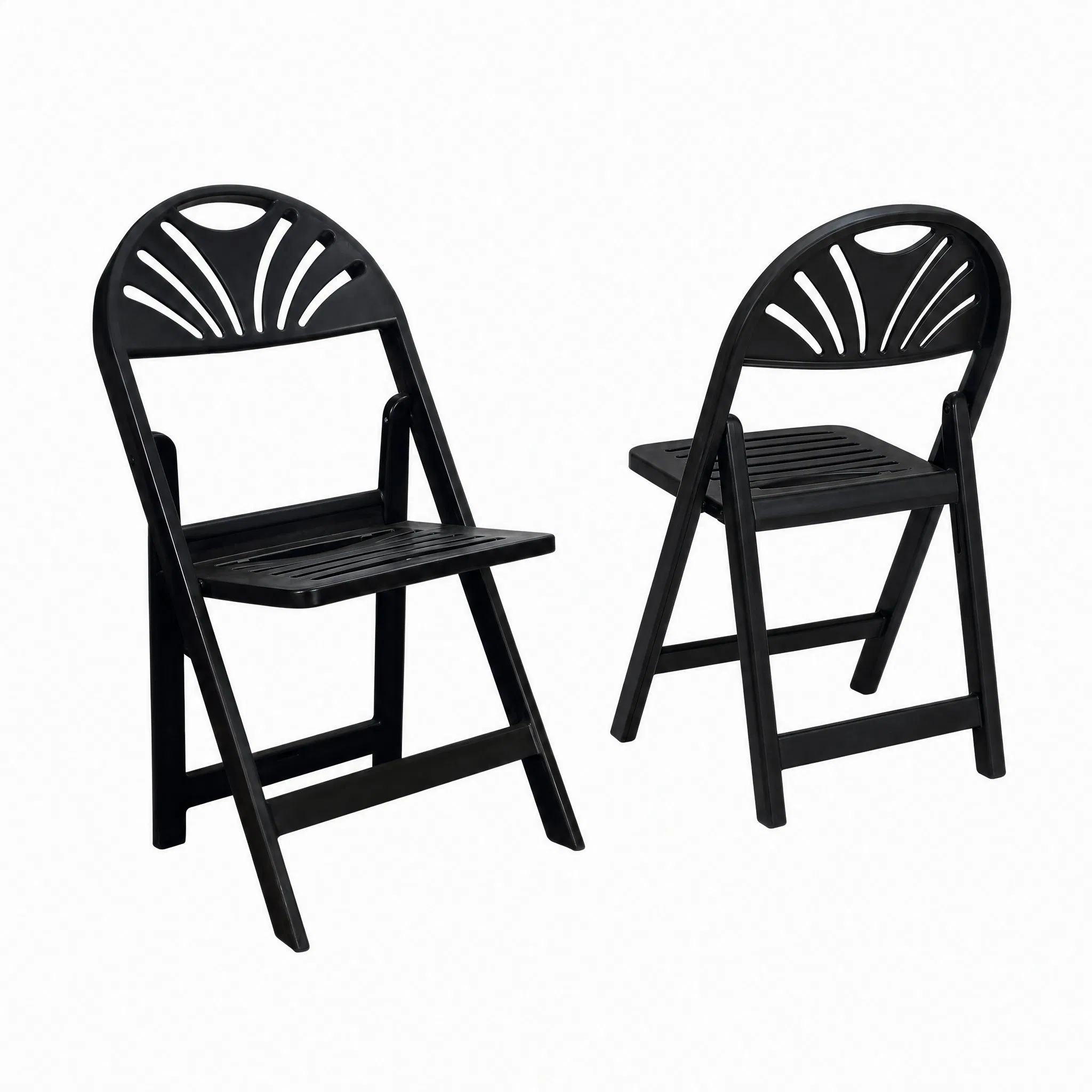 Premium Wedding Patio Slat Seat Pad White Plastic Fan Back Resin Folding Chairs for Garden Hotel Usage