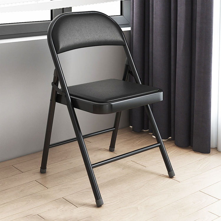 Cheap Portable Home Commercial Events Black Leather Padded Metal Pipe Folding Chair