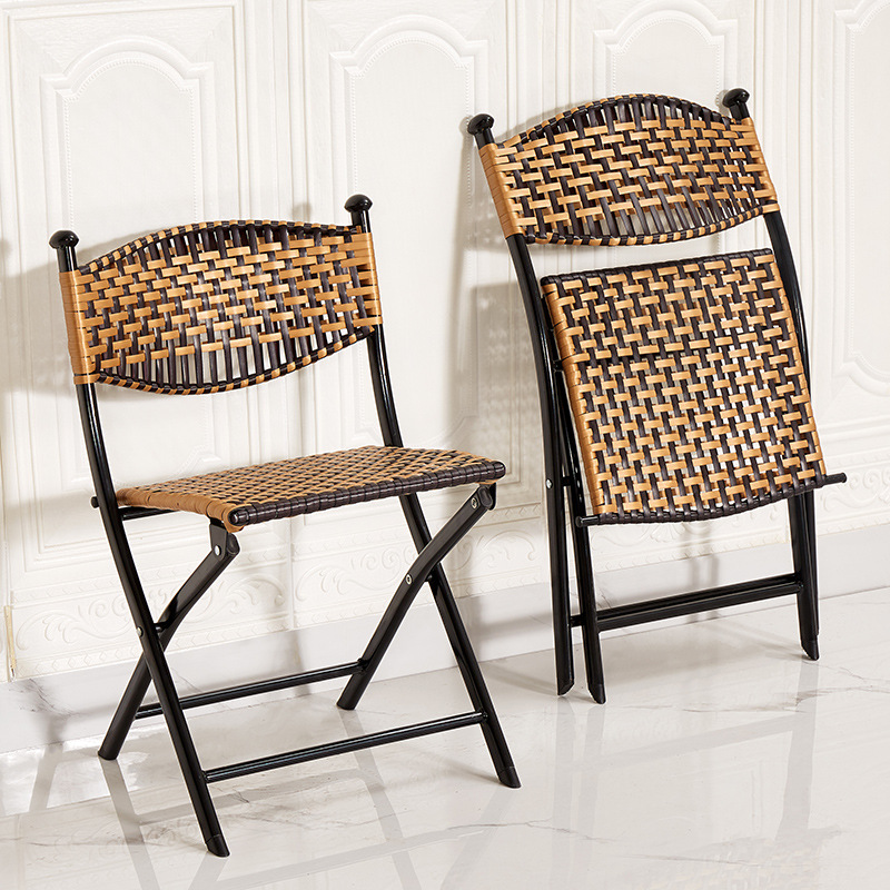 Modern Single Backrest Wrought Iron Metal Frame Folding Rattan Chair Tilting Manual Living Room Garden Outdoor Casual Use