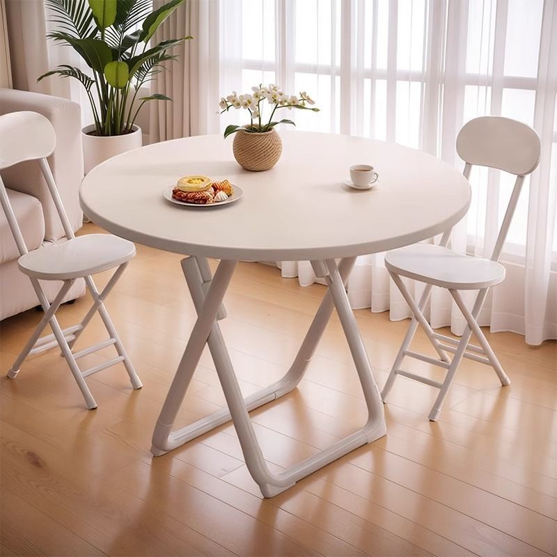 Folding Round Bamboo Dining Table Portable Home Balcony Use Minimalist Modern Design Simple Table Chair Set