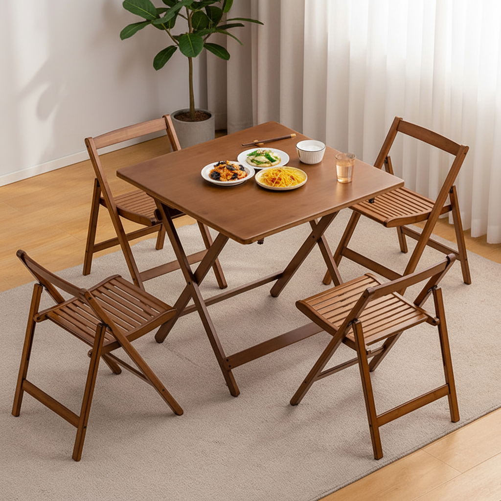 Folding Table and Chair Set with Adjustable Height for Small Apartments