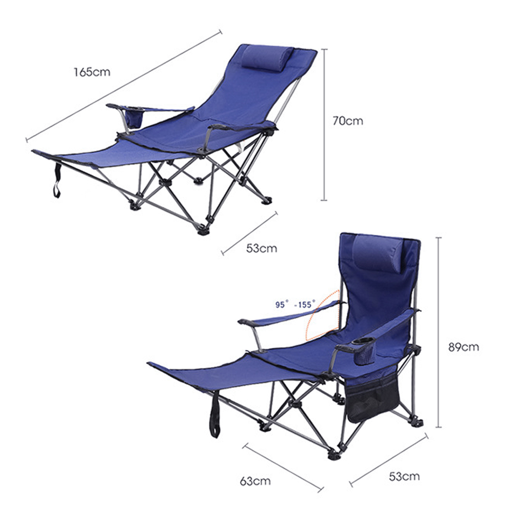 Outdoor Camping Lounge Chair Portable Camping Chair with Footrest Folding Storage Bag Headrest Mesh Recliner