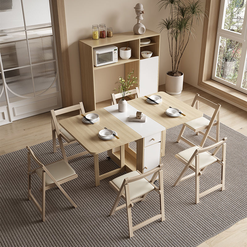 Bamboo Cream-style Small Household Dining Table Foldable Movable Simple Multi-functional Table and Chair Set