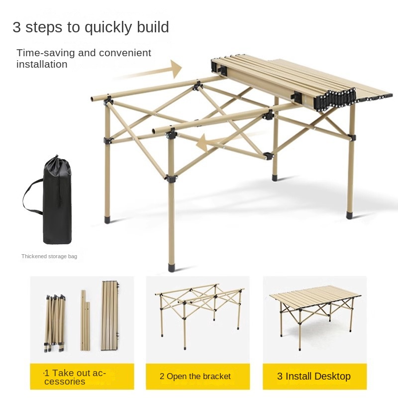 Portable Folding Picnic Table and Chair Set for Camping Outdoor Use Stacked Design Egg Roll Table Equipment