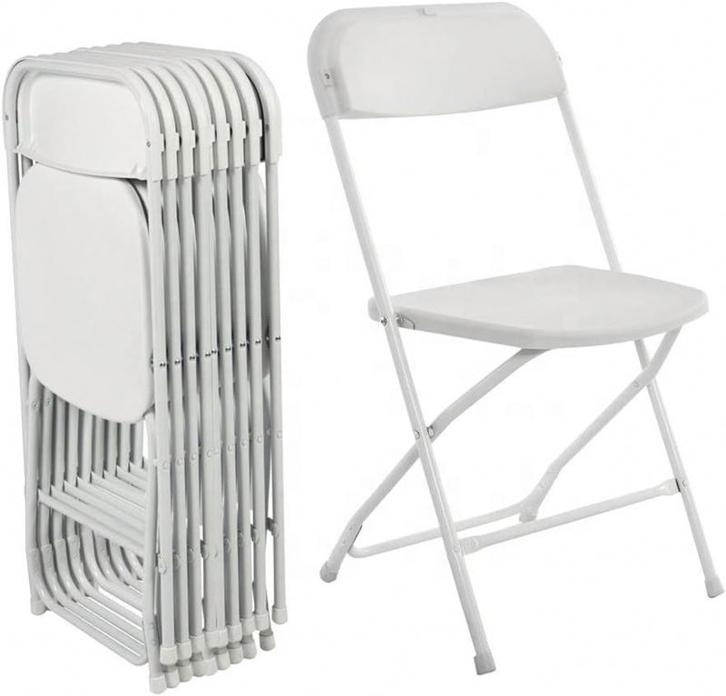 Cheap Outdoor 600 Lbs Weight Capacity Stackable PP Seat Aluminum Steel White Plastic Folding Garden Chair for Events
