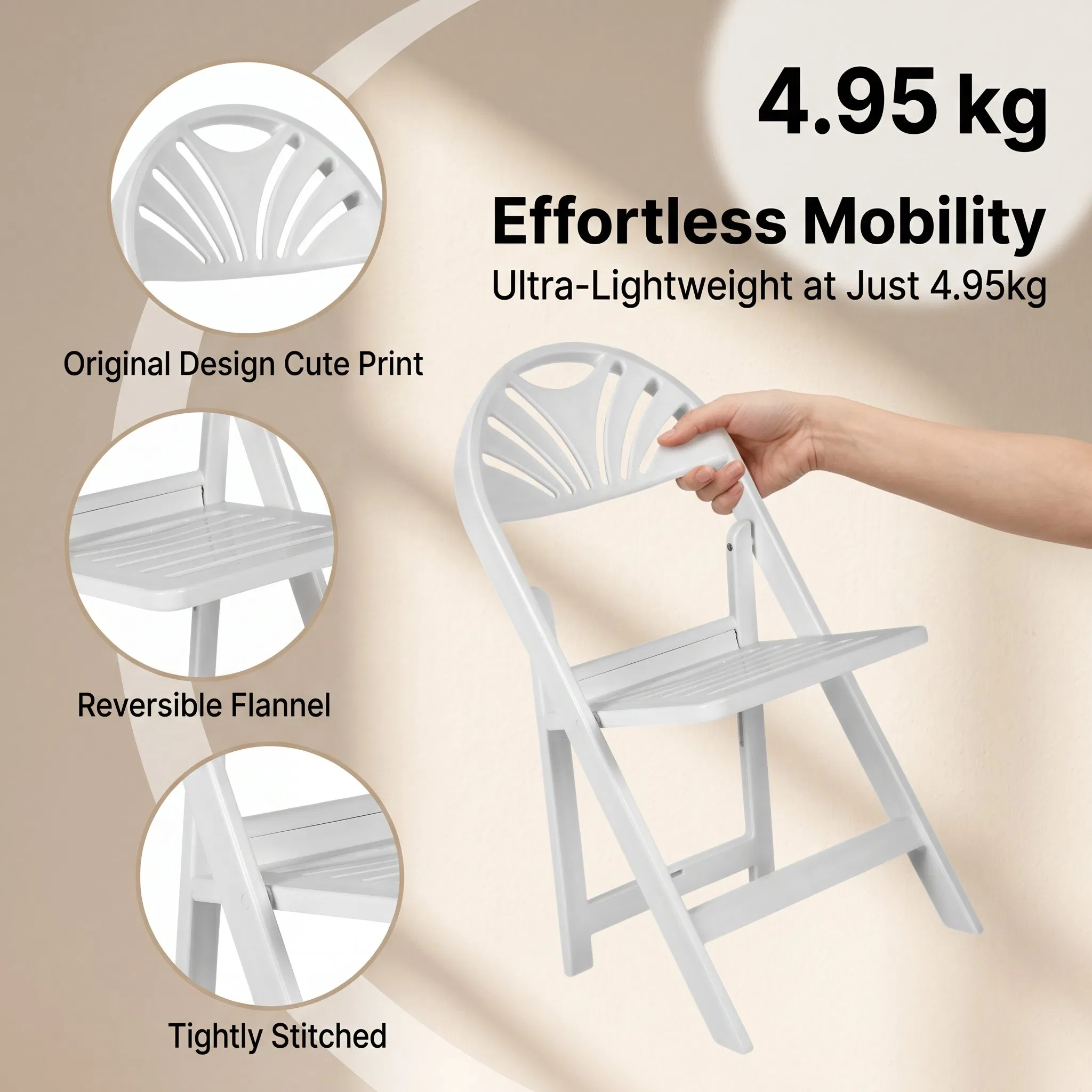 Premium Wedding Patio Slat Seat Pad White Plastic Fan Back Resin Folding Chairs for Garden Hotel Usage