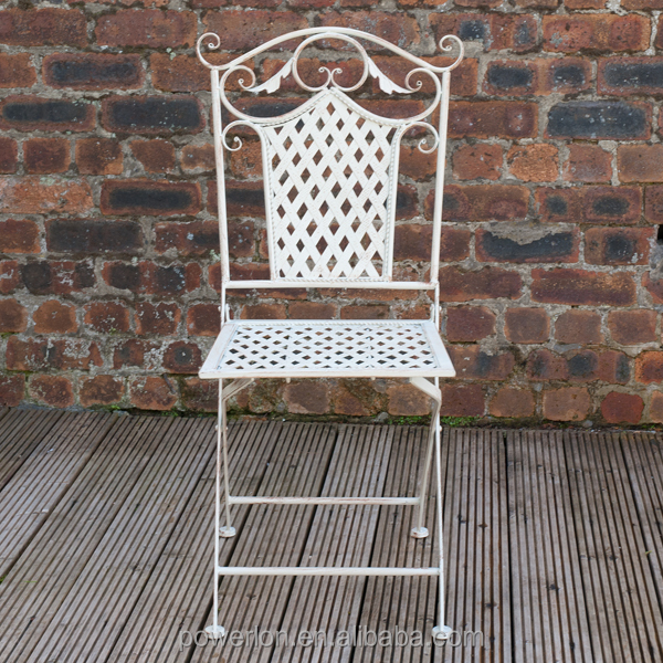 Antique Cream White Wrought Iron Durable Folding Patio Chair Garden Sets