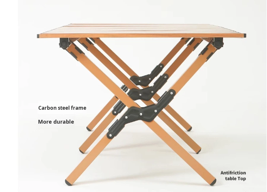 Modern Design Outdoor Folding Wood Grain Egg Roll Table Portable Stall Picnic BBQ Leisure Camping Table Chairs Slanted Leg Table