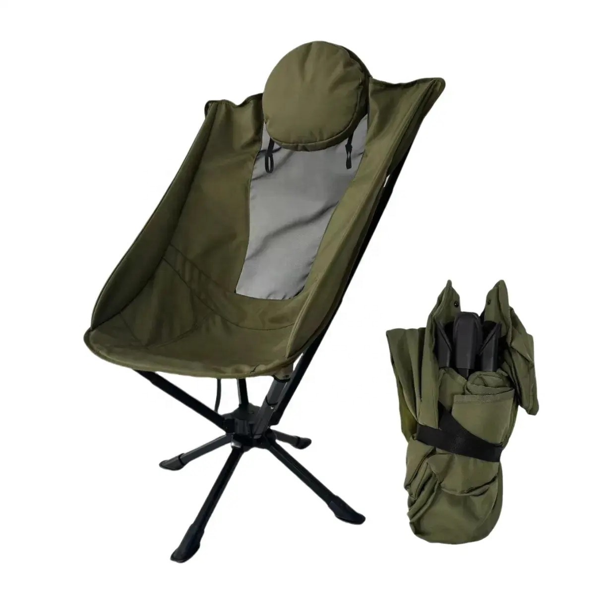 Cross-Border Wholesale Aluminum High-Back Swivel Folding Garden Camping Moon Chair Quick-Opening One-Button Storage