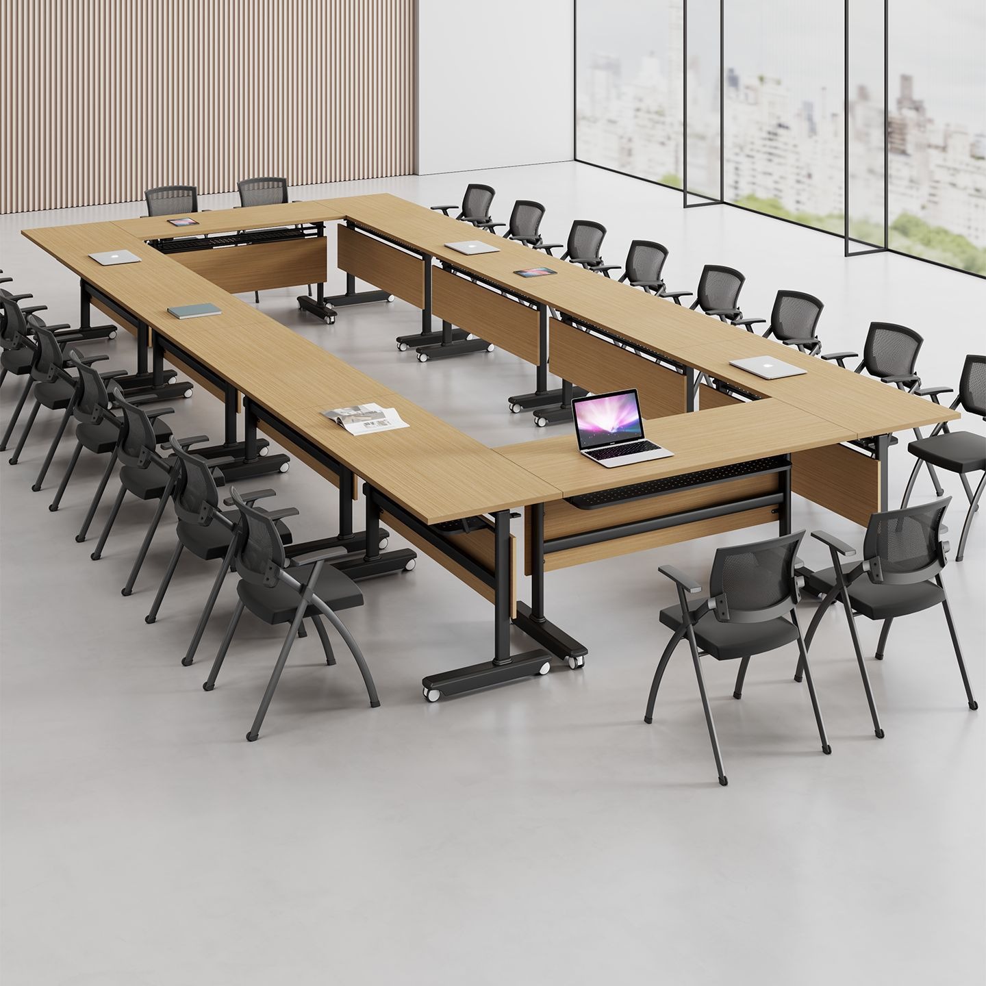 Strictly Select Bamboo Folding Long Training Conference Table Mobile Desk Multifunctional Chairs