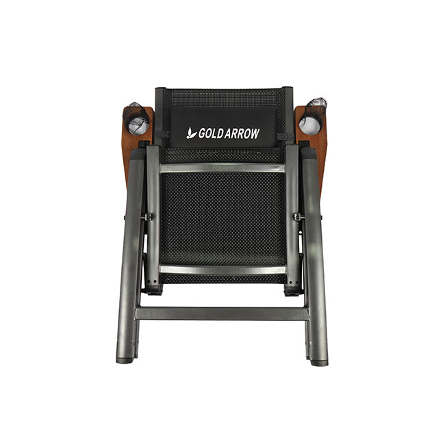 Luxury Folding Outdoor Rocking Chair with Wooden Armrest &amp; Cup Holder, Breathable Mesh Patio Rocker