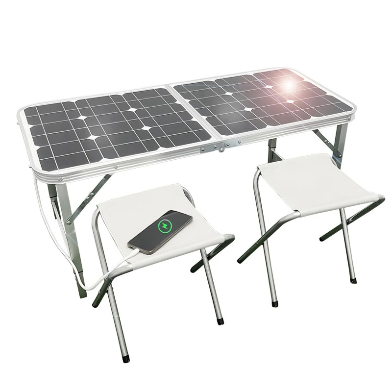 100W Portable Solar Folding Picnic Table, Foldable Solar Panel Integrated Desk for Outdoor Camping and off-Grid Power Supply