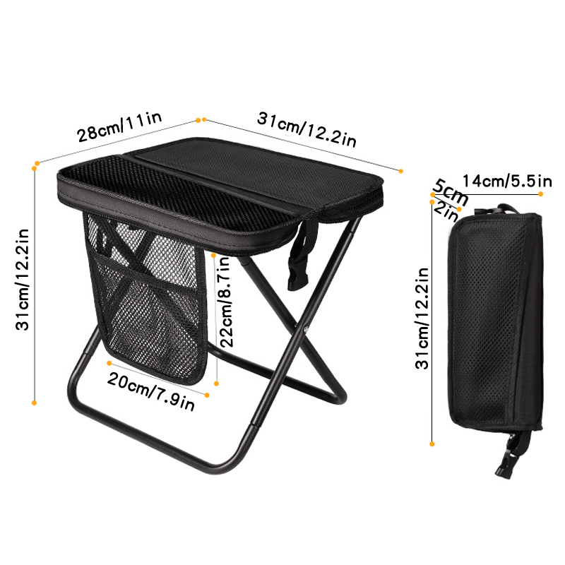 Mydays Outdoor Portable Folding Stool Chair With Mesh Pocket And Carrying Strap For Fishing Hunting Hiking And Camping