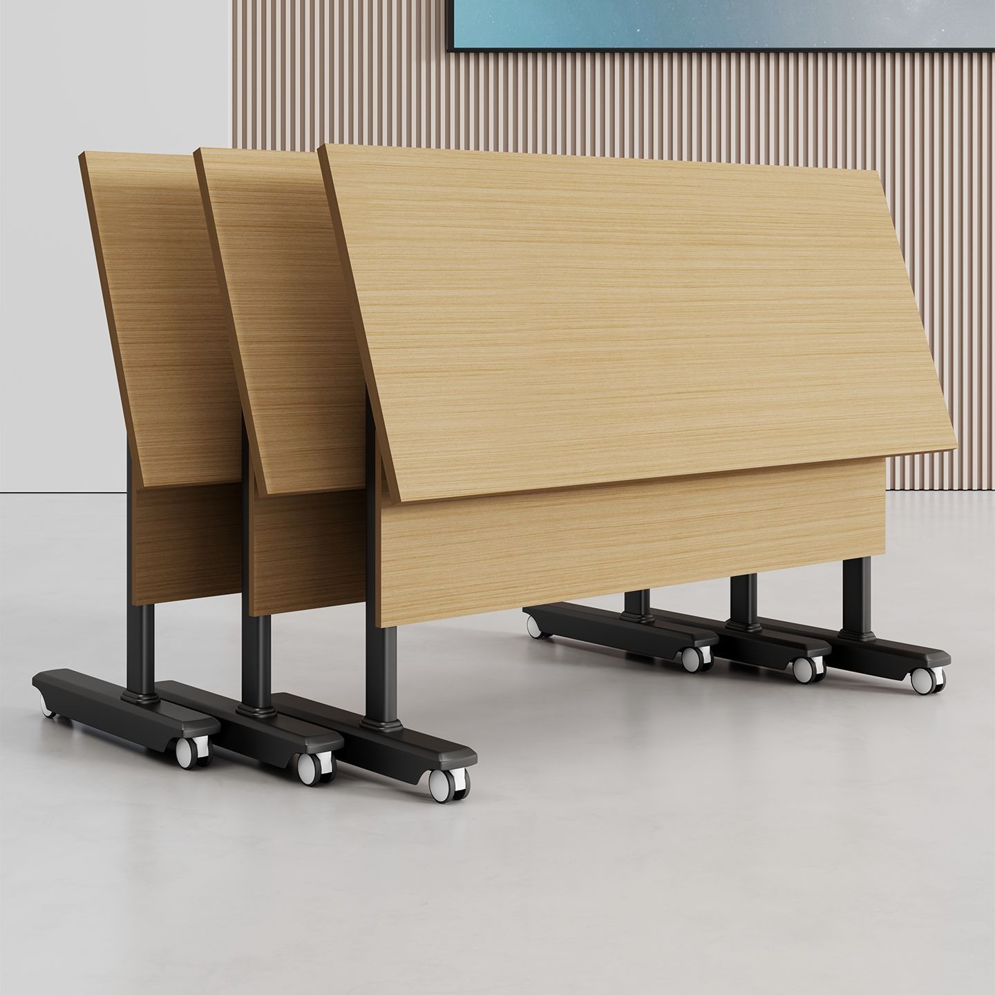 Strictly Select Bamboo Folding Long Training Conference Table Mobile Desk Multifunctional Chairs