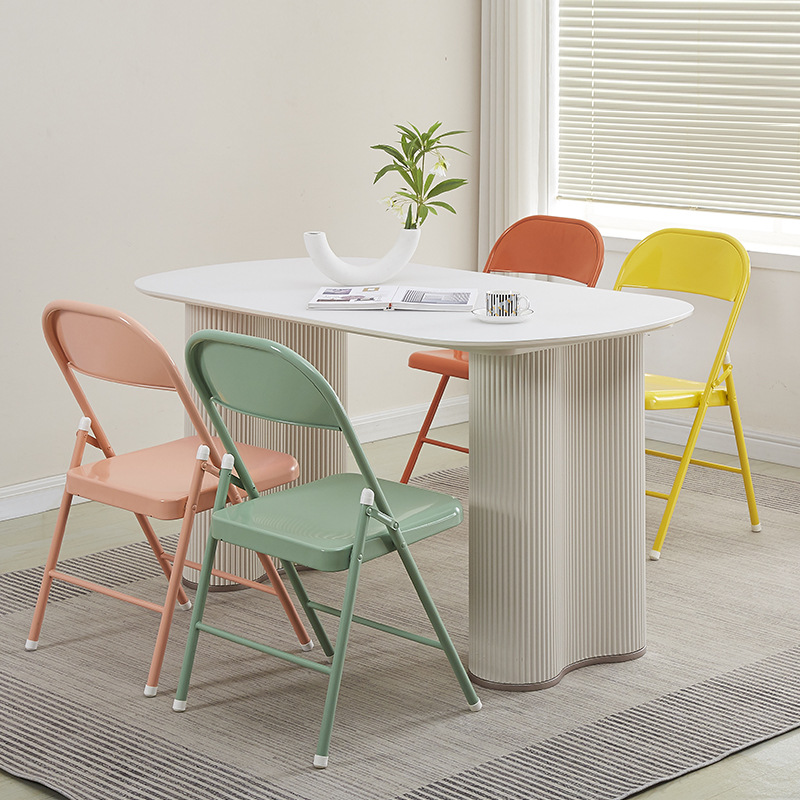 Wrought Iron Folding Chair | Portable Dining Stool with Backrest | Easy-Carry Design for Home &amp; Kitchen