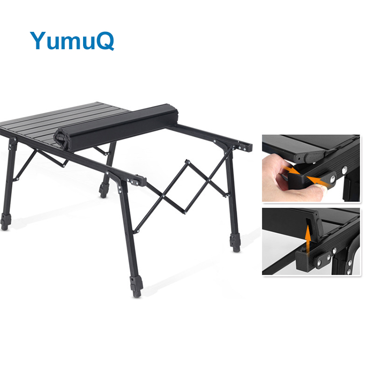 YumuQ Adjustable Light Weight Aluminium Alloy Tubes Wooden Egg Roll up Folding Table Camping