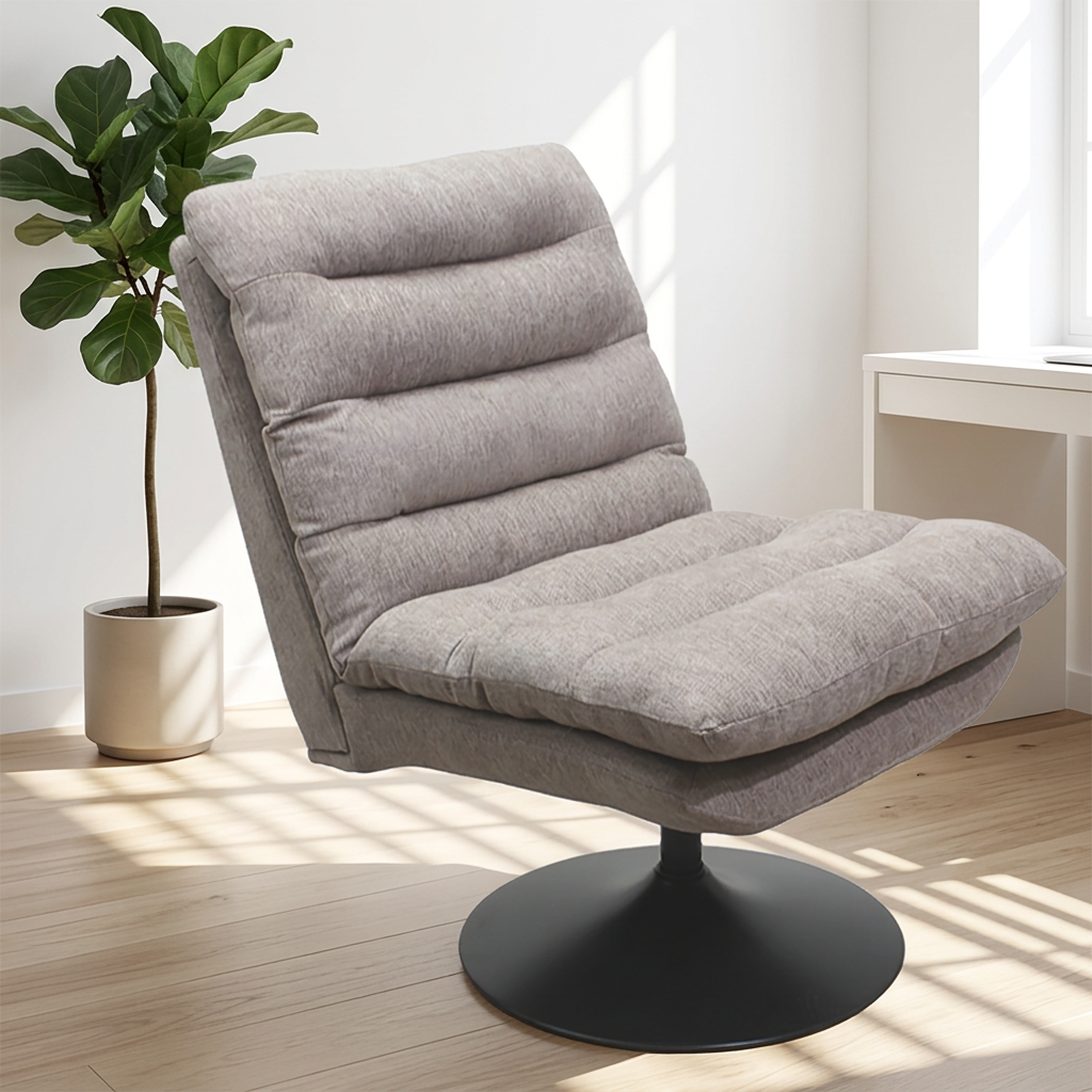 Modern Design Foldable Leisure Swivel Chair Comfortable Linen Fabric Backrest Metal Legs Adjustable Height Home Home Furniture