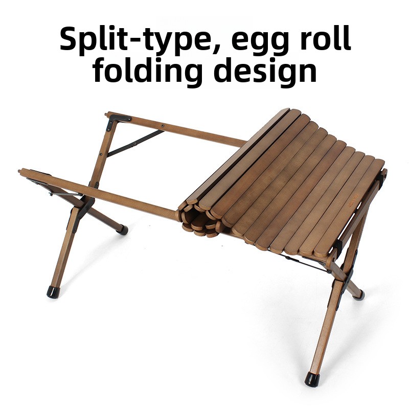 Beech Wood Foldable Egg Roll Camping Table for Outdoor Use in Courtyard Balcony Home-150