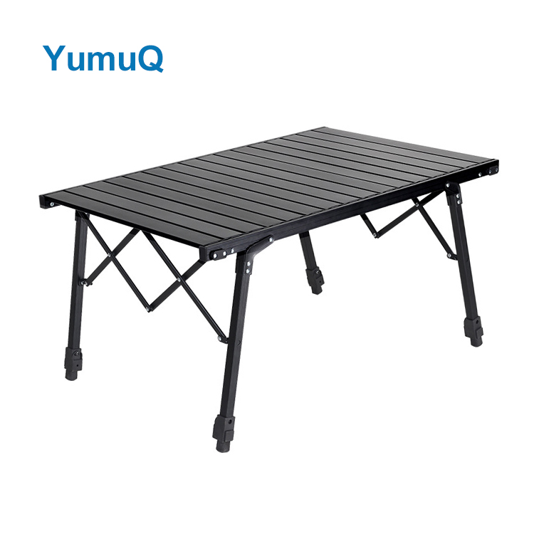 YumuQ Adjustable Light Weight Aluminium Alloy Tubes Wooden Egg Roll up Folding Table Camping