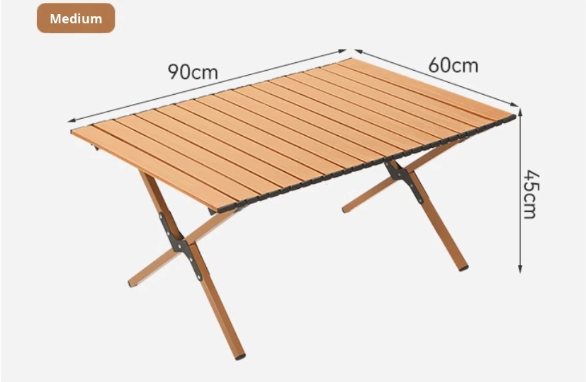 Modern Design Outdoor Folding Wood Grain Egg Roll Table Portable Stall Picnic BBQ Leisure Camping Table Chairs Slanted Leg Table