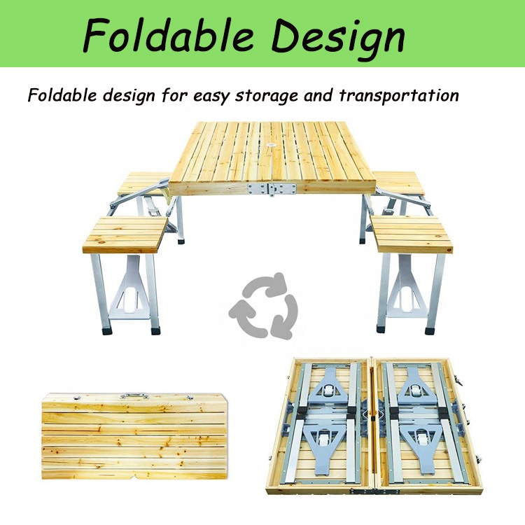 Portable Folding Camping Picnic Table with Seats Chairs and Umbrella Hole Suitcase Table for Indoor Patio Lawn Outdoor