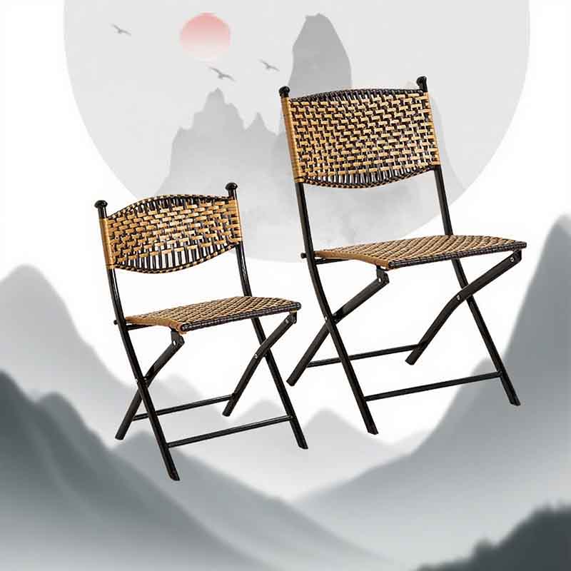 Modern Single Backrest Wrought Iron Metal Frame Folding Rattan Chair Tilting Manual Living Room Garden Outdoor Casual Use