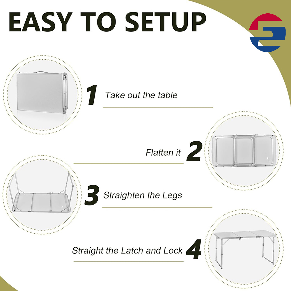 Folding Portable Table, Adjustable Height, Outdoor Waterproof Aluminum Lightweight Suitcase Table for Picnic, BBQ, Beach, Dining