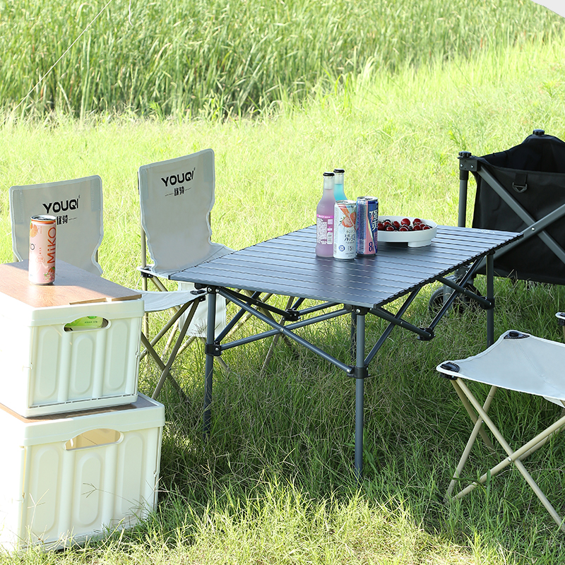 YOUQI Outdoor Folding Table and Chairs Carbon Steel Egg Roll Table Picnic Camping Portable Folding Table Chair Set