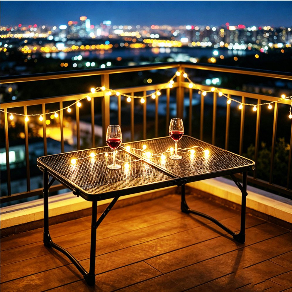 Space-Saving Mesh Top Picnic Table Height Adjustable for Backyard Grilling