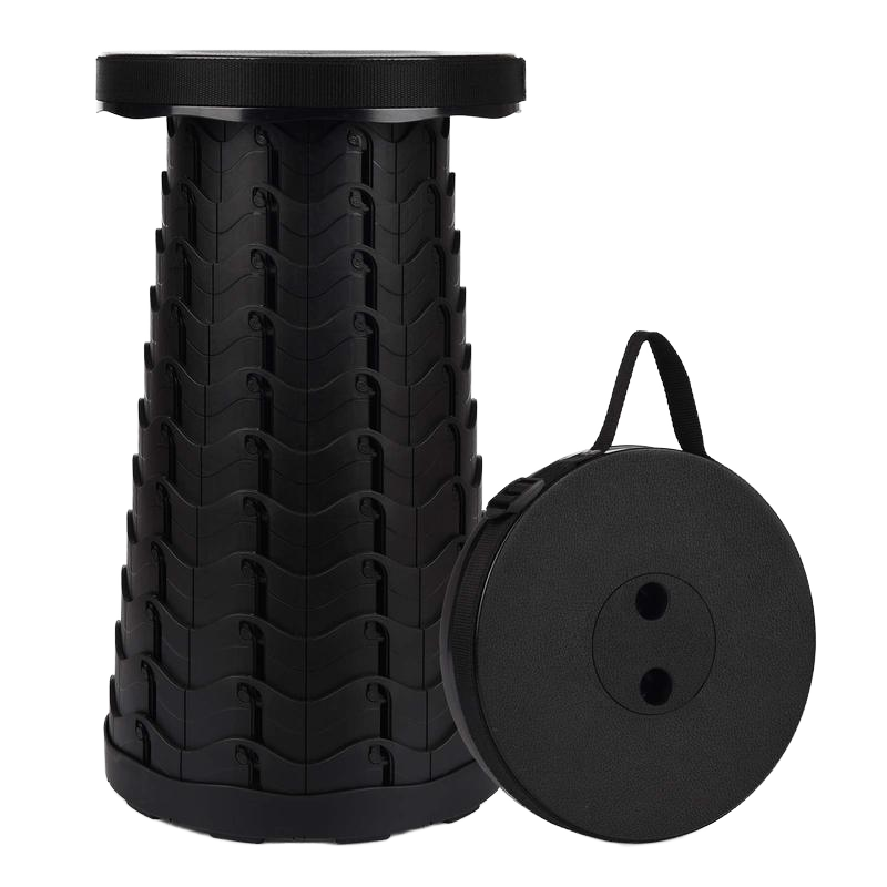 Outdoor Folding Chair Black Swivel Telescopic Camping Stool Foldable Retractable Garden School