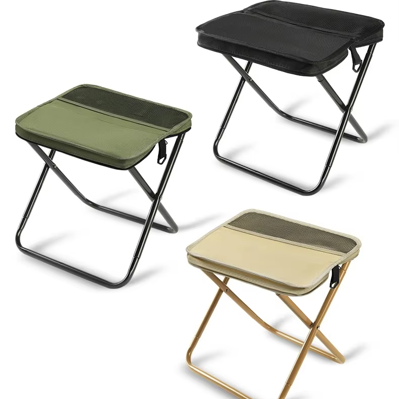 Factory Customized Portable Lightweight Stainless Steel Backpack Style Folding Stool Outdoor Camping Picnic Beach Fishing Garden