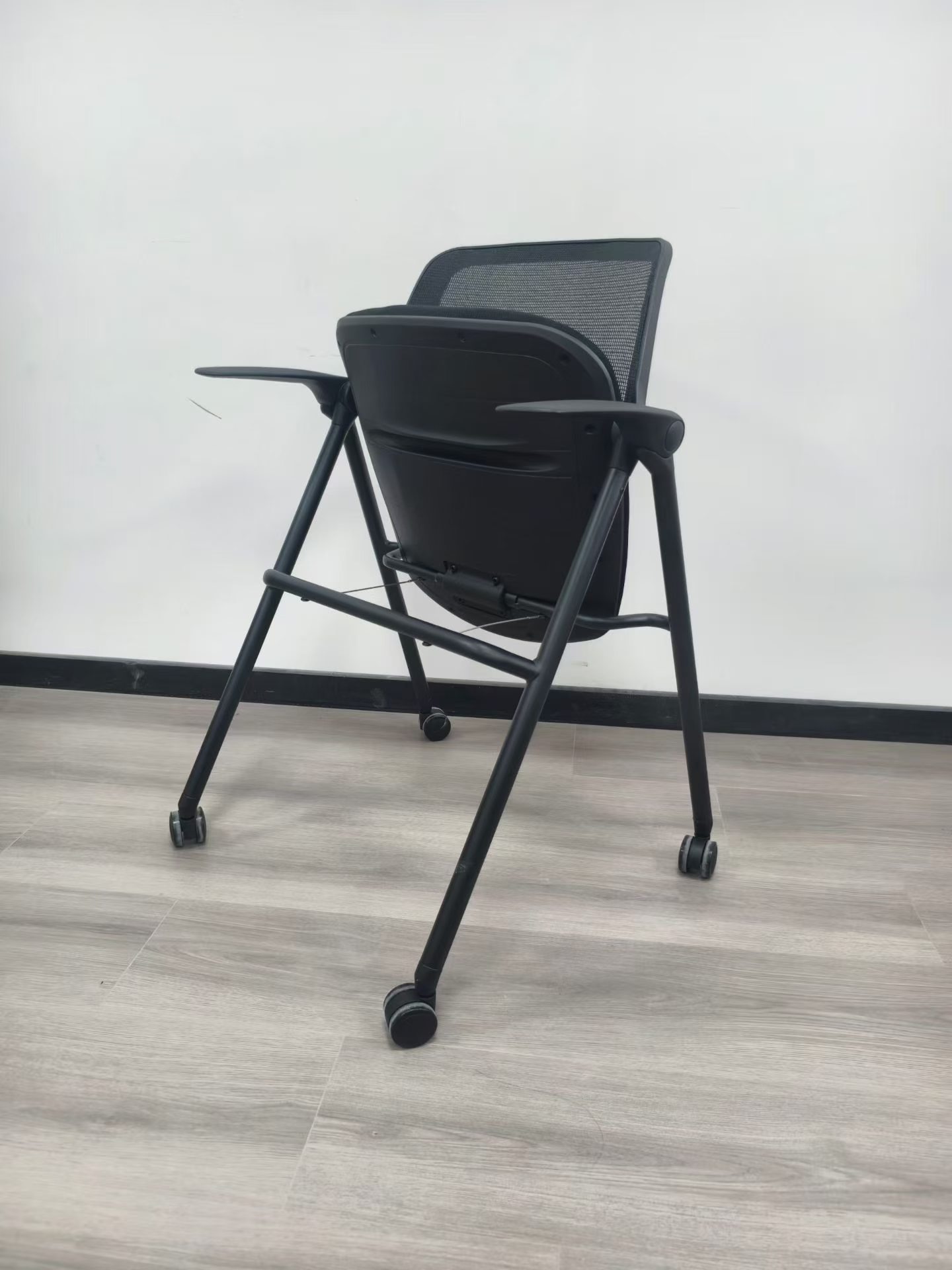 Training Foldable Chair with Mesh Backrest Fabric Seat, Wheels, No Installation , Suitable for School Offices Hotel Meetings