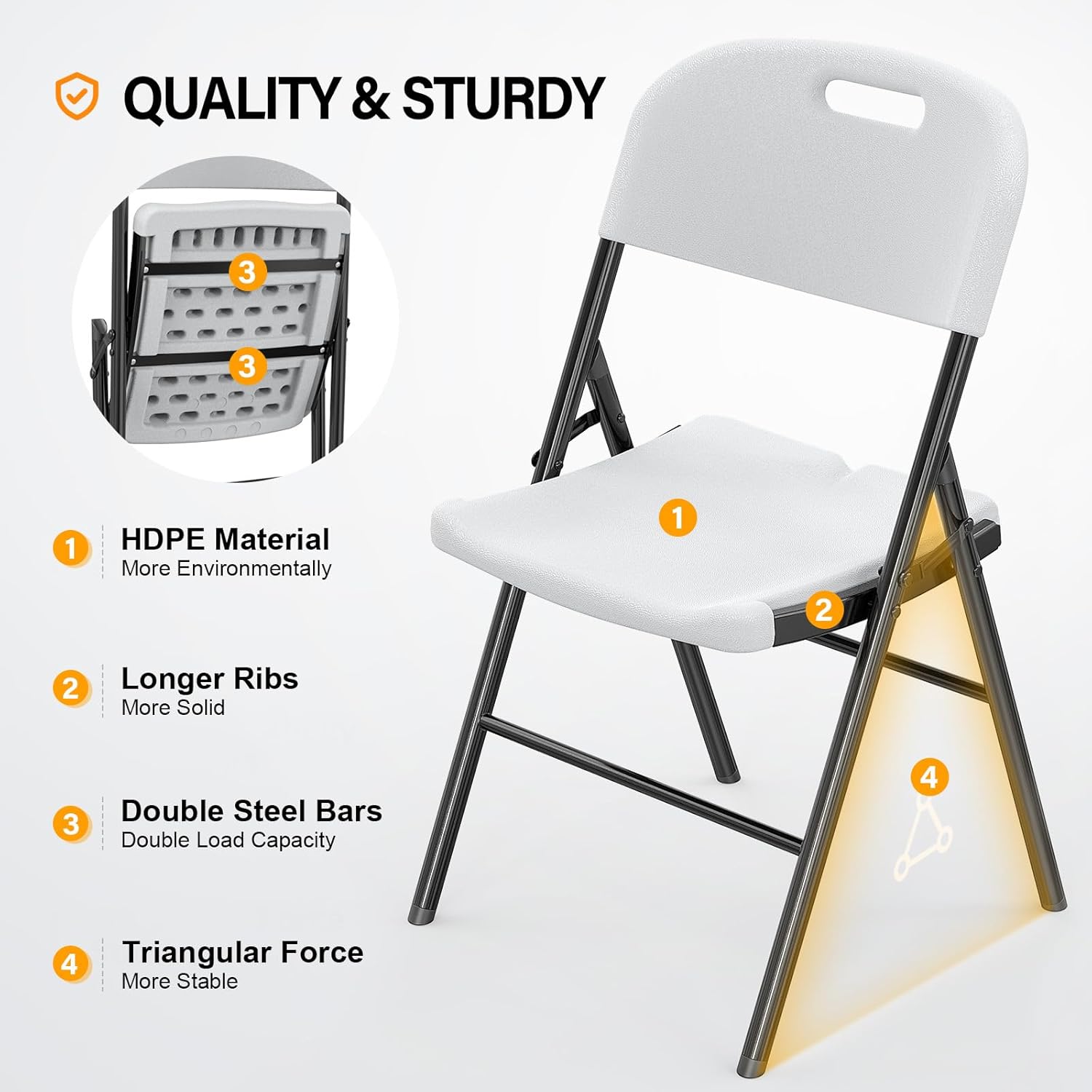 NBT Outdoor Folding Chairs Heavy Duty Foldable Portable HDPE Plastic Seat Steel Frame Outdoor Dinning Party Wedding School Use