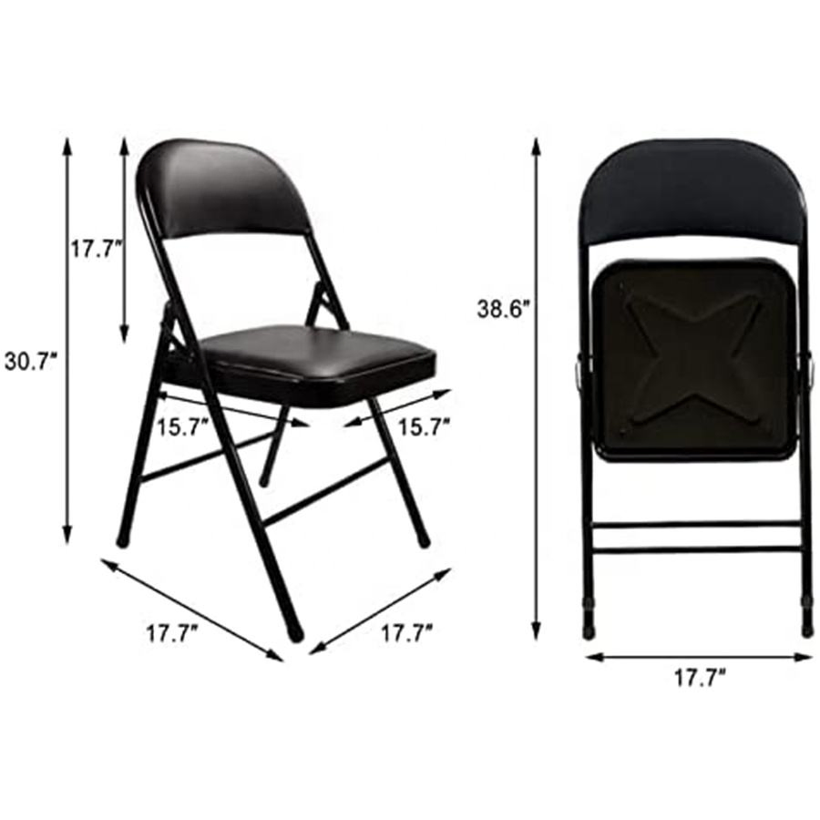 Cheap Portable Home Commercial Events Black Leather Padded Metal Pipe Folding Chair