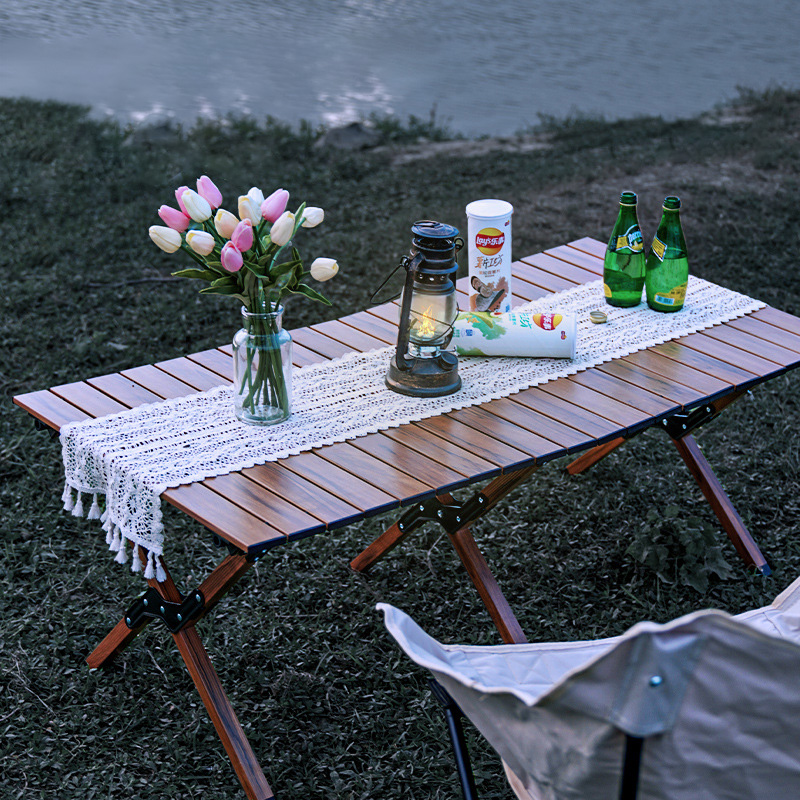 Portable Folding Egg Roll Table Outdoor Aluminum Camping Table for Picnic and BBQ Party