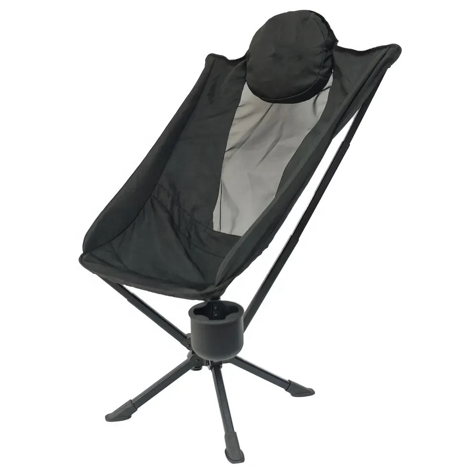 Cross-Border Wholesale Aluminum High-Back Swivel Folding Garden Camping Moon Chair Quick-Opening One-Button Storage