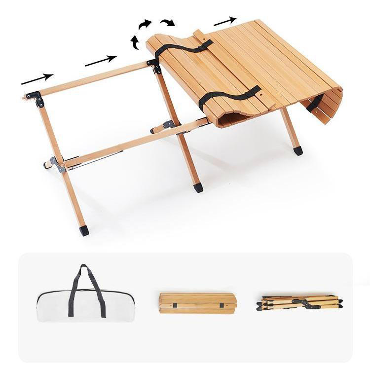 New Arrival Beechwood Egg Roll Table Solid Wood Stable Folding Camping Table for Glamping and Outdoor Picnic Activities