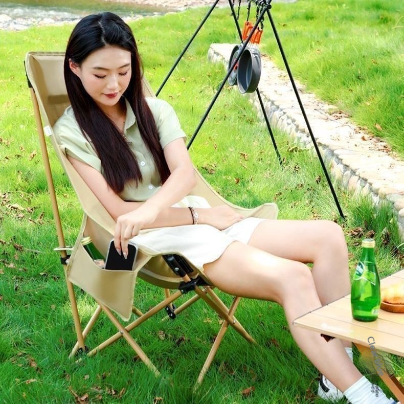 Outdoor High Back Folding Chair Moon Chair Camping Portable Fishing Stool Picnic Recliner Lunch Break Cloth Material