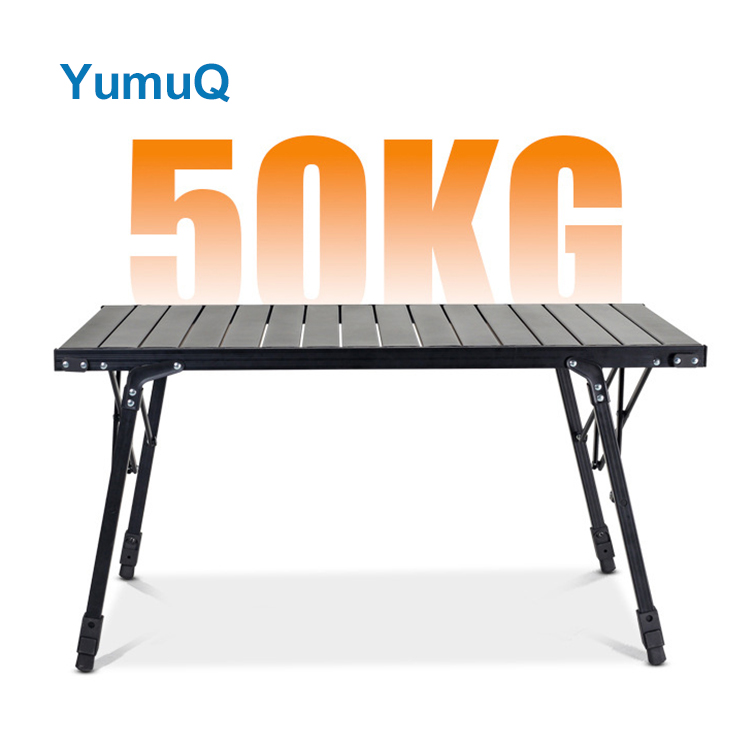 YumuQ Adjustable Light Weight Aluminium Alloy Tubes Wooden Egg Roll up Folding Table Camping