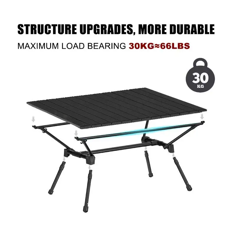 Modern Outdoor Aluminum Egg Roll Table Top Height Adjustable Folding Camping Portable Table with Storage Bag for Living Room