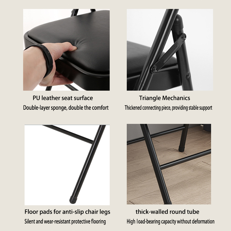 Modern Wrought Iron Outdoor Black Folding Chair-Portable Stackable Waterproof for Hotel &amp; Home Use