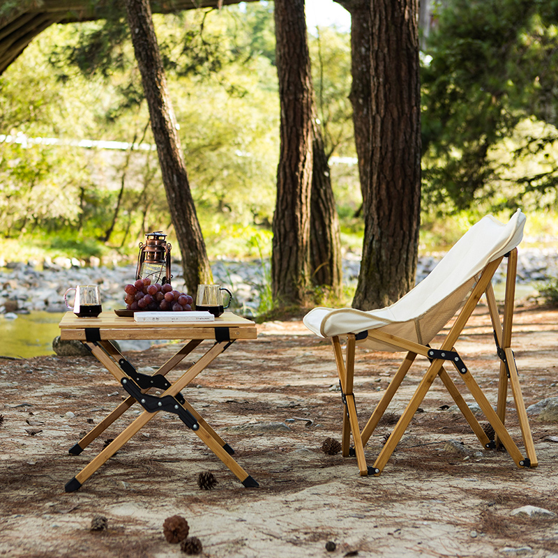 Modern Portable Self-driving Table Chairs Outdoor Folding Bamboo Egg Roll Camping Table for Home Outdoor