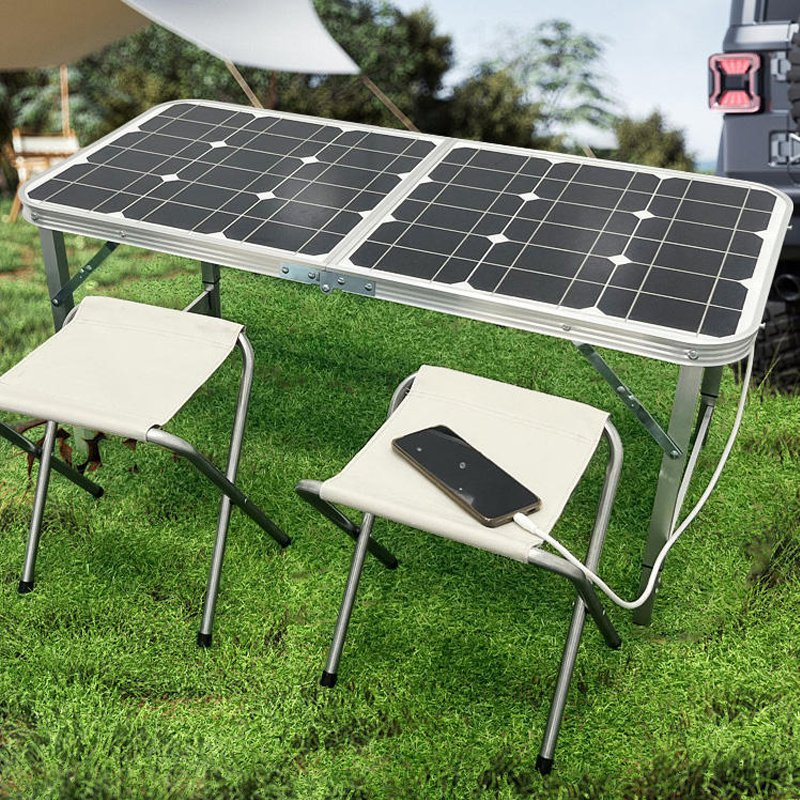 100W Portable Solar Folding Picnic Table, Foldable Solar Panel Integrated Desk for Outdoor Camping and off-Grid Power Supply