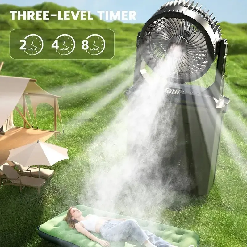 Long Battery Storage Portable Camping Mist Cooling Fan