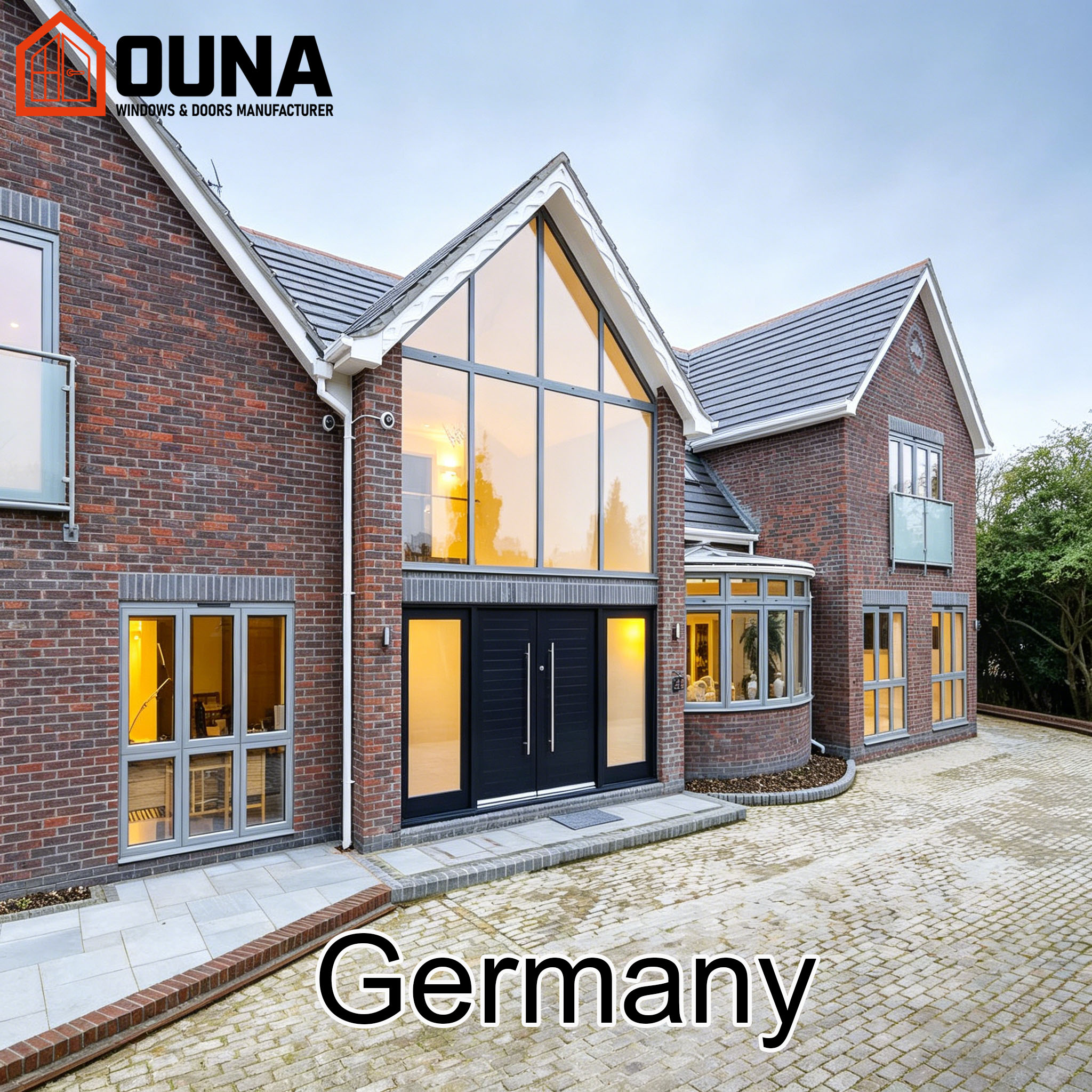 OUNA Germany Project Engineering Ce Certified Aluminum Window Tempered Glass Entry Door Energy Efficient Picture Other Windows