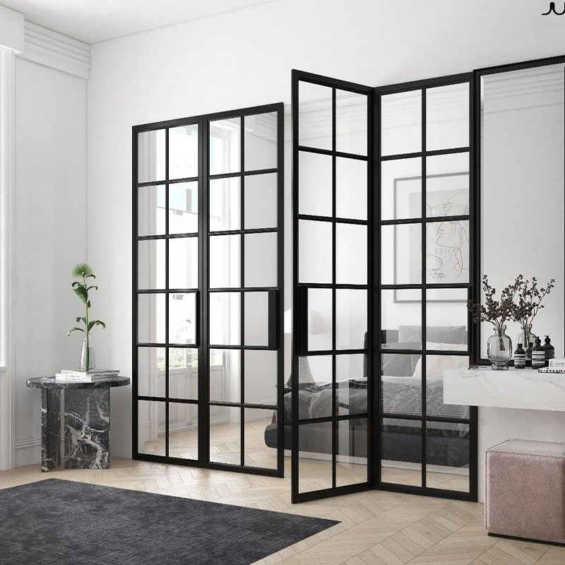 OUNA Aluminum French Doors with Double Swing System for Villa Patio Black Frame and Tempered Glass for Secure Smooth Operation