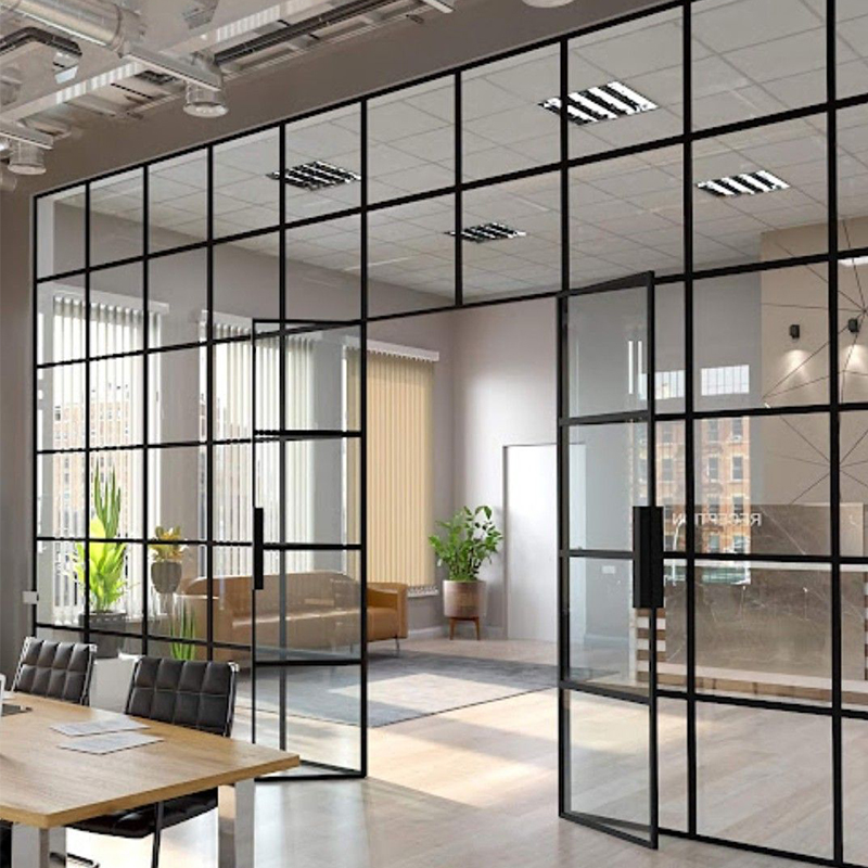 OUNA Slim Frame Aluminum French Doors in Crittall Style Modern Minimalist Design for Office and Hotel Interior Custom Sizes